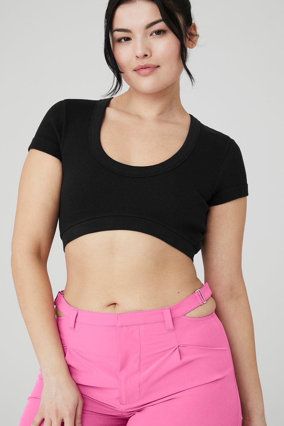 Seamless Ribbed Cropped Serene Short Sleeve - Black
