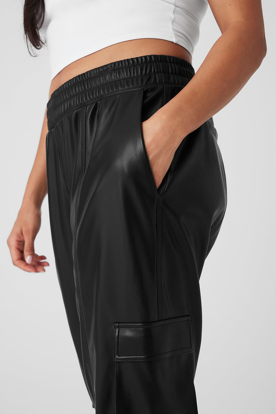 Faux Leather Power Hour Jogger - Black