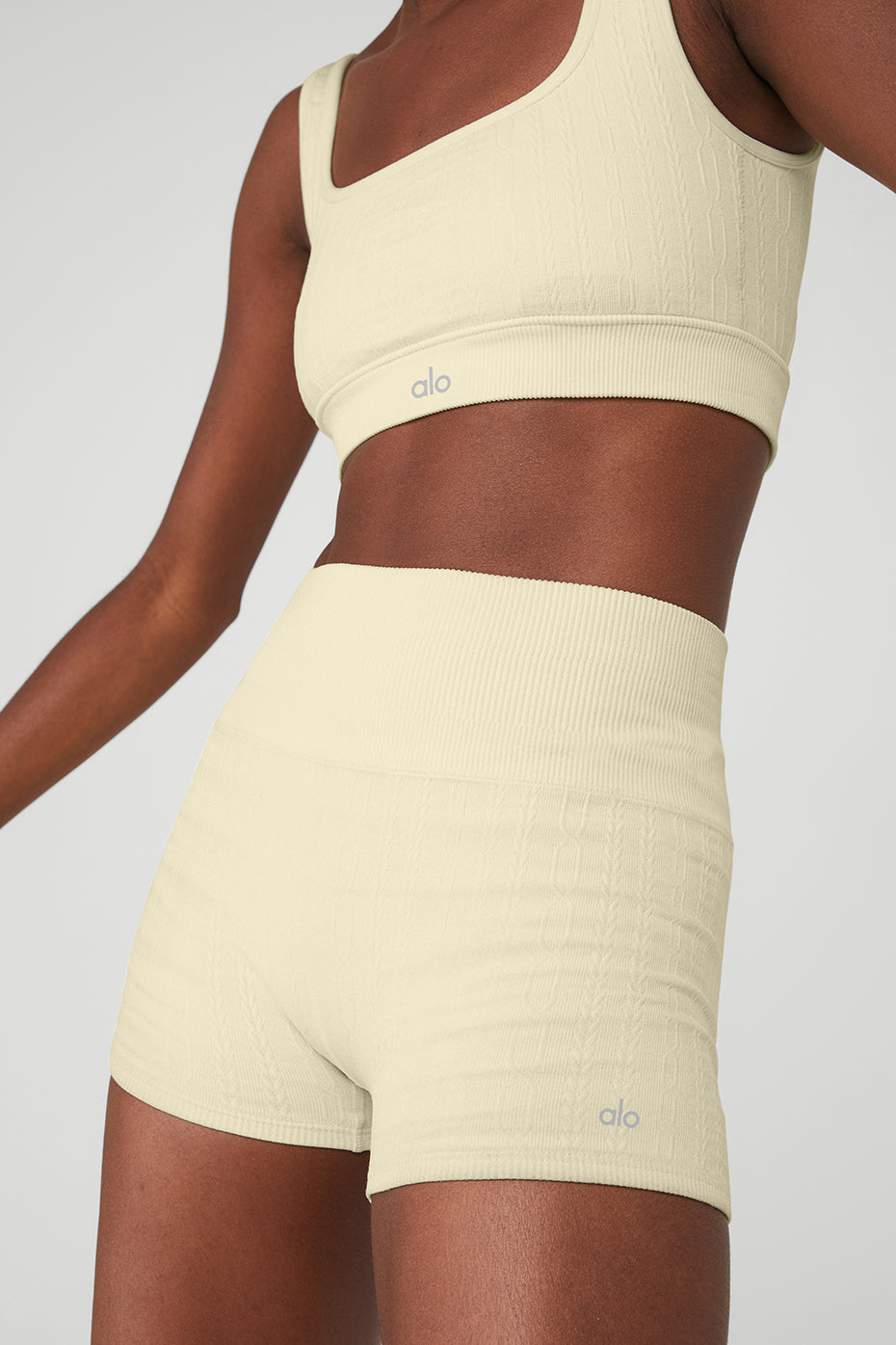 Semi-Sheer Seamless Cable Knit Hot Short - French Vanilla