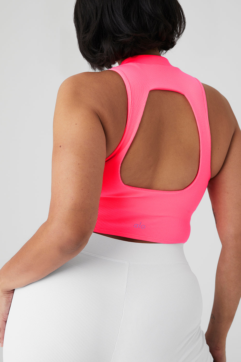 Goddess Rib Cropped Dynamite Tank - Fluorescent Pink Coral