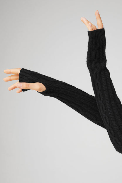 Cable Knit Arm Warmers - Black