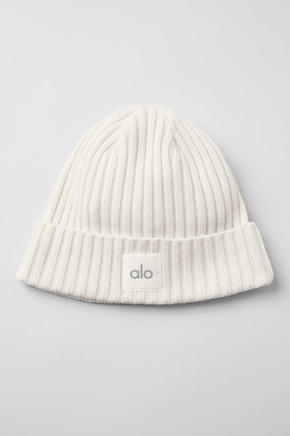 Cashmere Blend Rib Beanie - Ivory