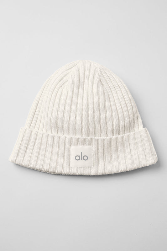 Cashmere Blend Rib Beanie - Ivory