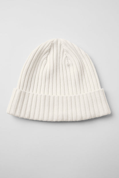 Cashmere Blend Rib Beanie - Ivory