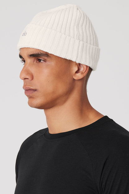 Cashmere Blend Rib Beanie - Ivory