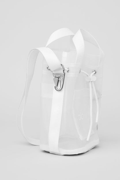 Sheer Cross Body Bucket Bag - White