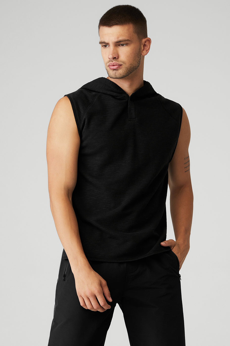 Qualifier Sleeveless Hoodie - Black Slub