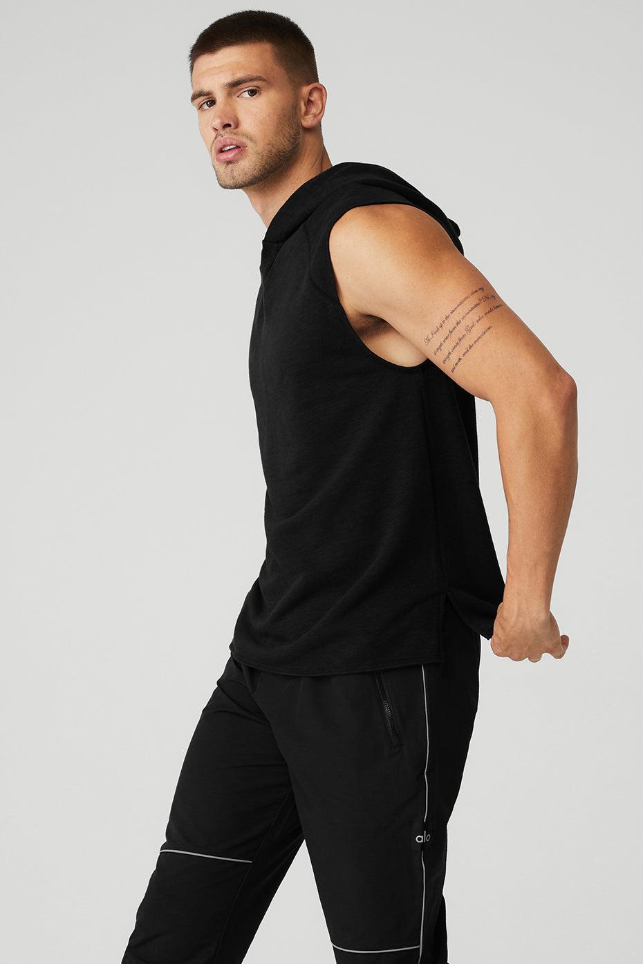 Qualifier Sleeveless Hoodie - Black Slub