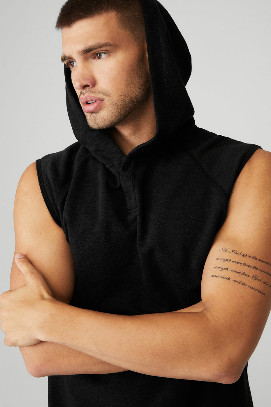 Qualifier Sleeveless Hoodie - Black Slub