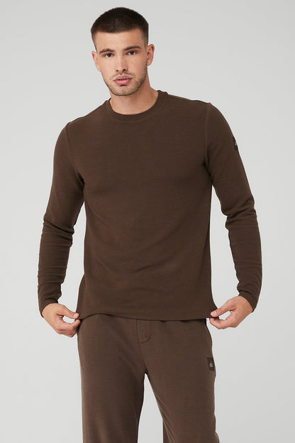 Micro Waffle Fast Break Long Sleeve Tee - Espresso