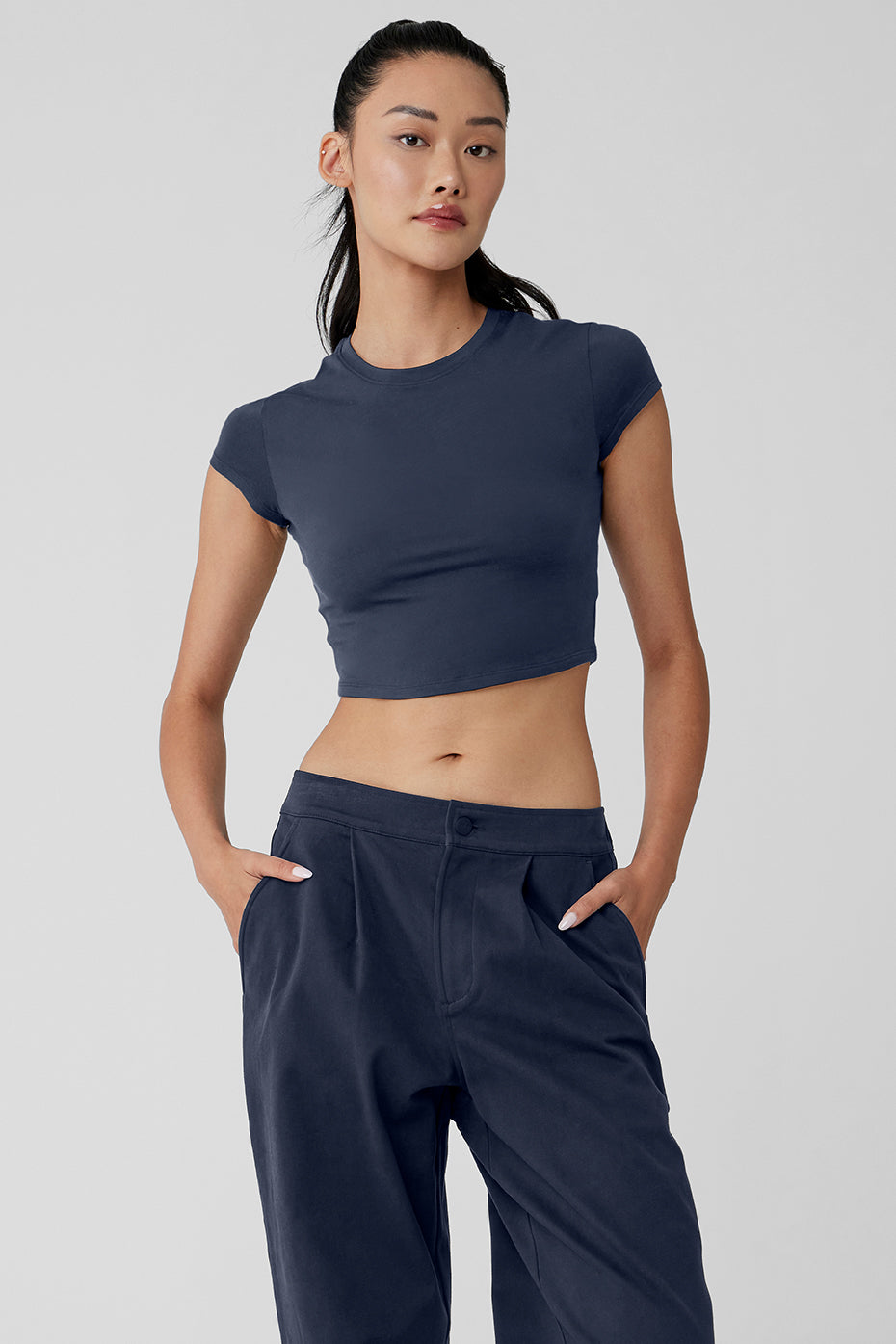Alosoft Crop Finesse Short Sleeve - Navy