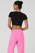 Seamless Ribbed Cropped Serene Short Sleeve - Black