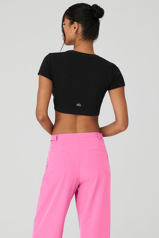 Seamless Ribbed Cropped Serene Short Sleeve - Black
