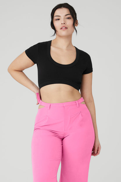 Seamless Ribbed Cropped Serene Short Sleeve - Black