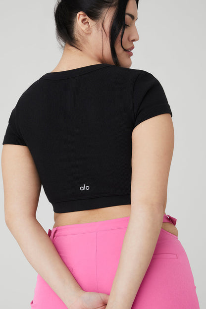 Seamless Ribbed Cropped Serene Short Sleeve - Black