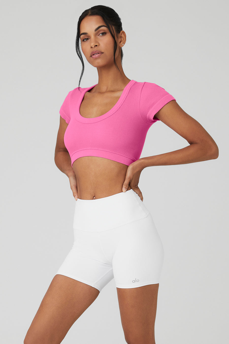 Seamless Ribbed Cropped Serene Short Sleeve - Paradise Pink