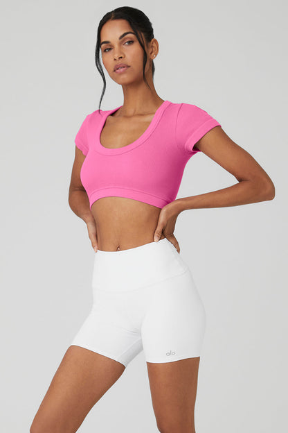 Seamless Ribbed Cropped Serene Short Sleeve - Paradise Pink