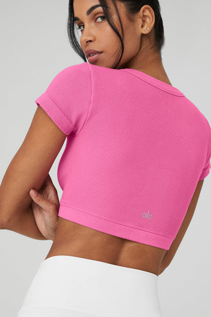 Seamless Ribbed Cropped Serene Short Sleeve - Paradise Pink