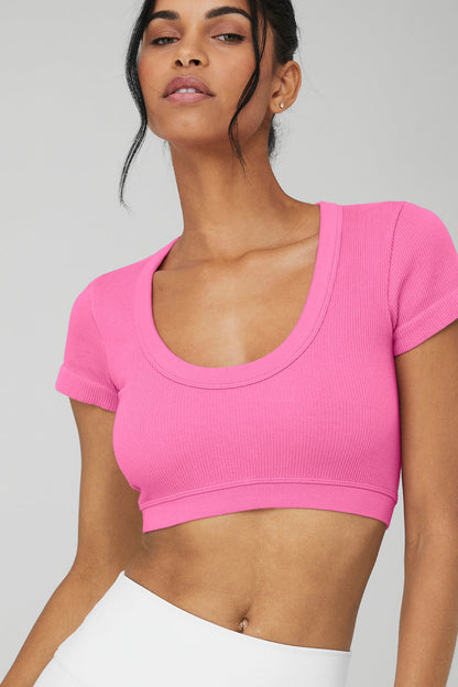 Seamless Ribbed Cropped Serene Short Sleeve - Paradise Pink