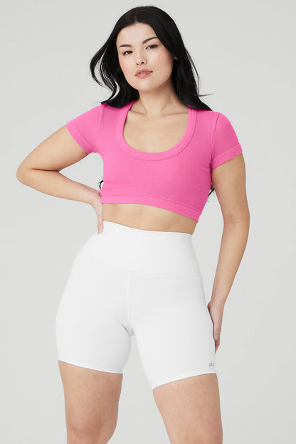 Seamless Ribbed Cropped Serene Short Sleeve - Paradise Pink