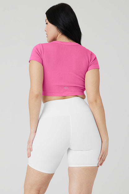 Seamless Ribbed Cropped Serene Short Sleeve - Paradise Pink