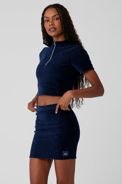 Micro Corduroy Winter Break Mock Neck - Navy