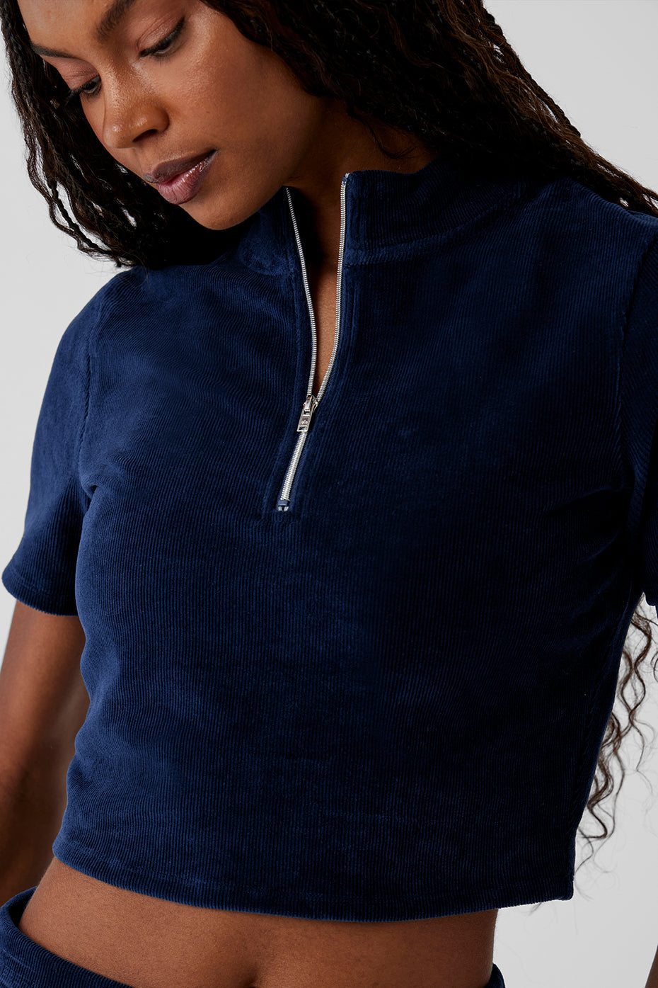 Micro Corduroy Winter Break Mock Neck - Navy