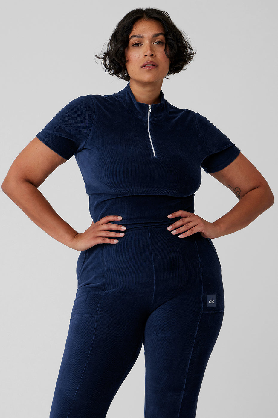 Micro Corduroy Winter Break Mock Neck - Navy