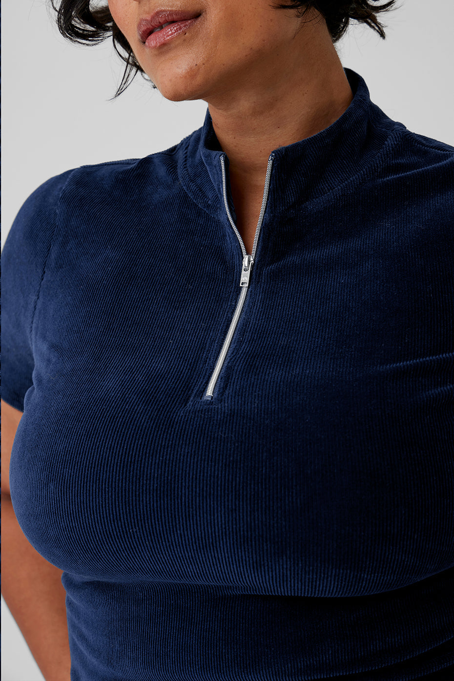 Micro Corduroy Winter Break Mock Neck - Navy