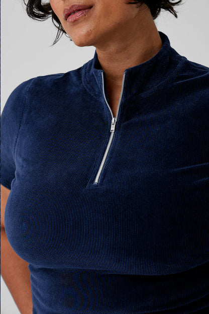 Micro Corduroy Winter Break Mock Neck - Navy
