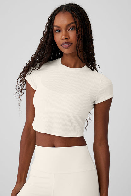 Ribbed Sea Coast Cropped Short Sleeve Tee - Ivory