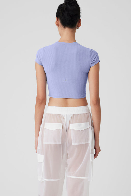 Ribbed Sea Coast Cropped Short Sleeve Tee - Lilac Blue