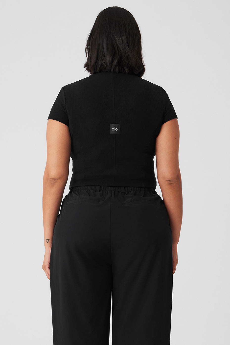 Wellness Rib Mock Neck Polished Short Sleeve - Black