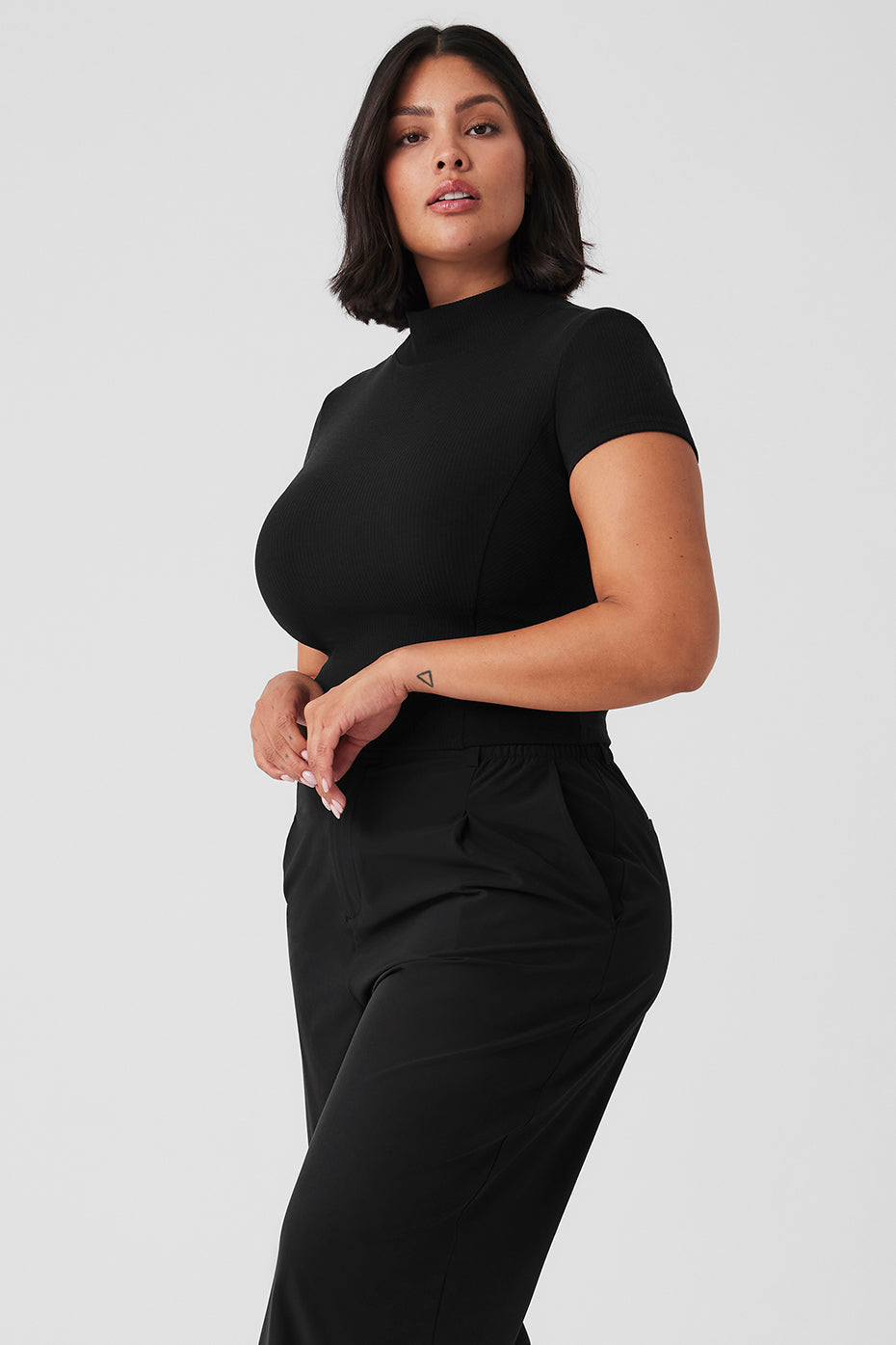 Wellness Rib Mock Neck Polished Short Sleeve - Black