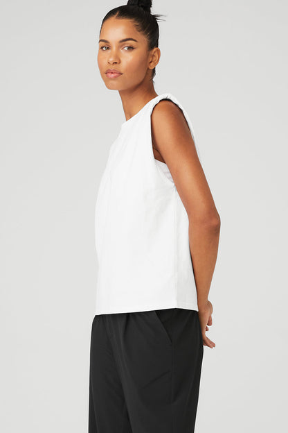 Headliner Shoulder Pad Sleeveless Tee - White
