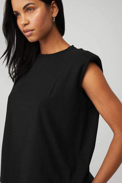 Headliner Shoulder Pad Sleeveless Tee - Black