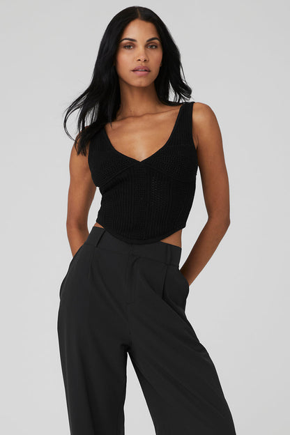 Open-Knit Chase The Sun Corset Tank - Black