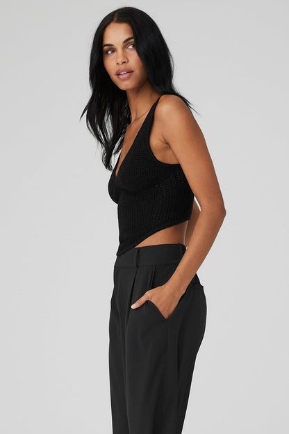 Open-Knit Chase The Sun Corset Tank - Black