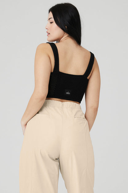 Open-Knit Chase The Sun Corset Tank - Black