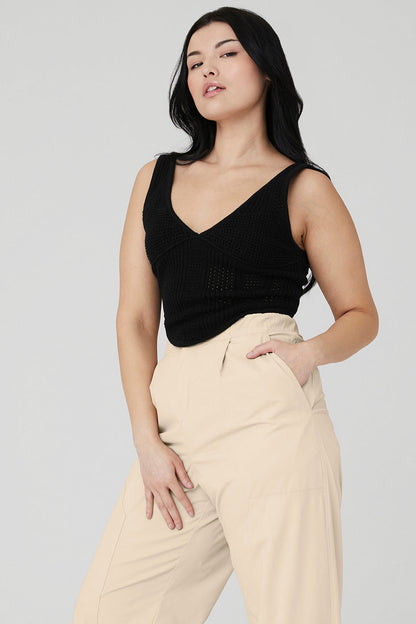 Open-Knit Chase The Sun Corset Tank - Black