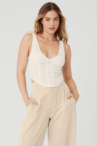 Open-Knit Chase The Sun Corset Tank - Ivory