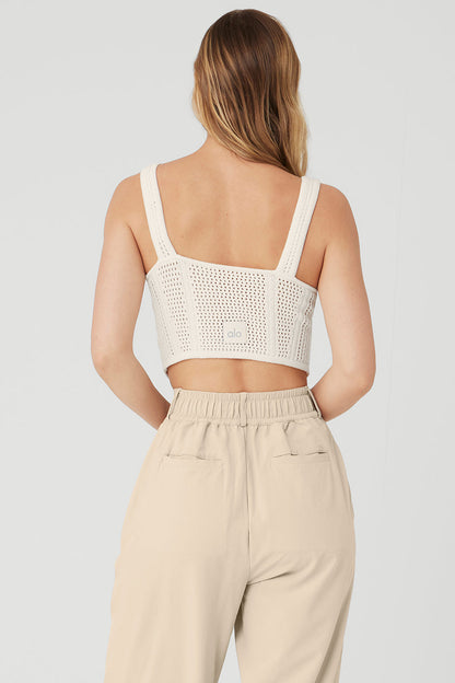 Open-Knit Chase The Sun Corset Tank - Ivory