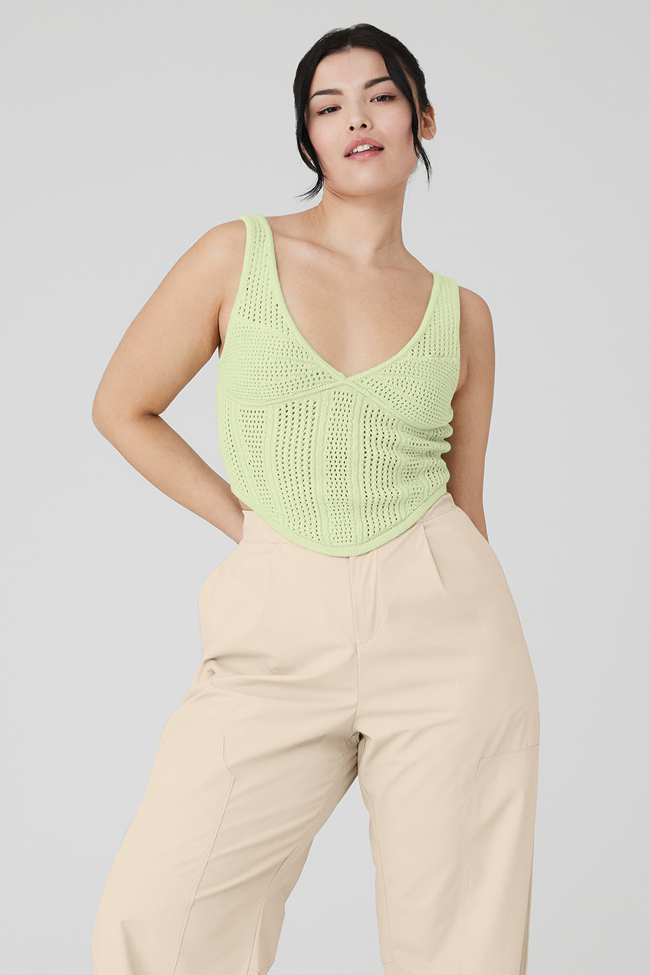 Open-Knit Chase The Sun Corset Tank - Iced Green Tea
