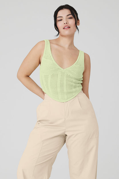 Open-Knit Chase The Sun Corset Tank - Iced Green Tea