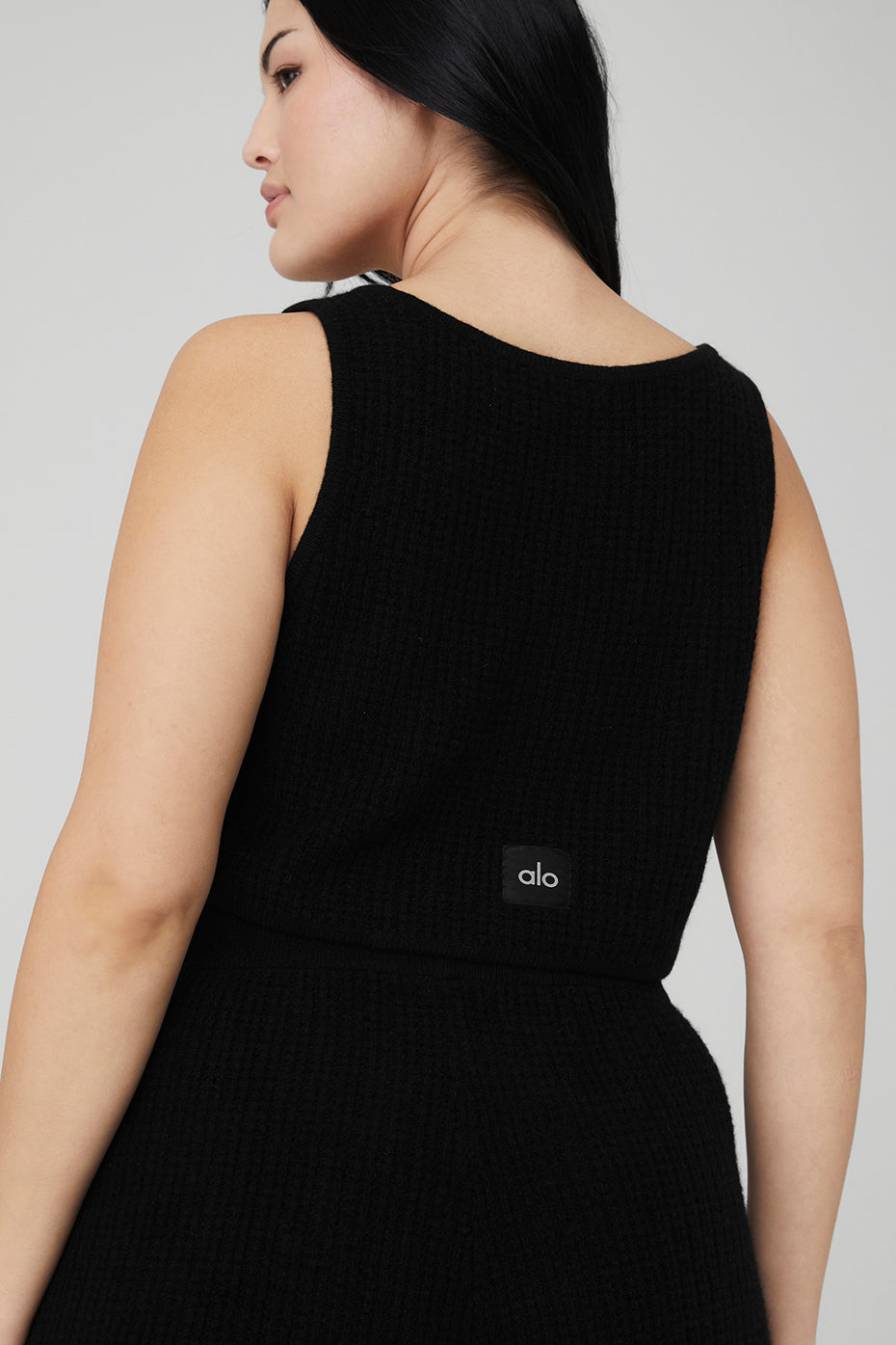 Cashmere Plush Waffle Cropped Tank - Black