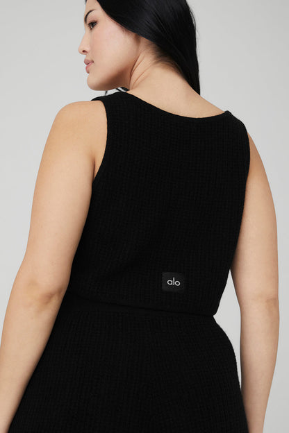 Cashmere Plush Waffle Cropped Tank - Black