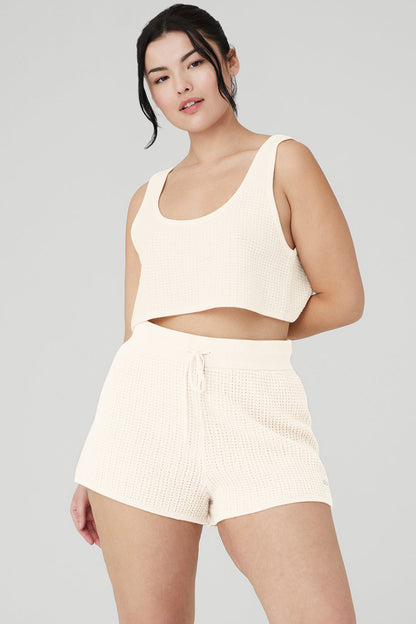 Cashmere Plush Waffle Cropped Tank - Ivory