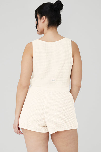 Cashmere Plush Waffle Cropped Tank - Ivory
