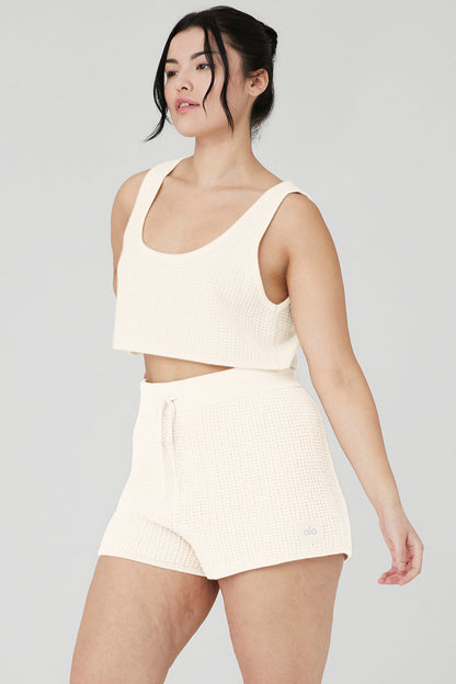 Cashmere Plush Waffle Cropped Tank - Ivory