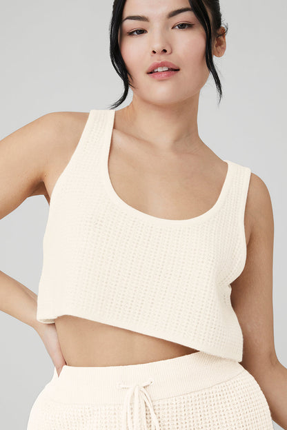 Cashmere Plush Waffle Cropped Tank - Ivory